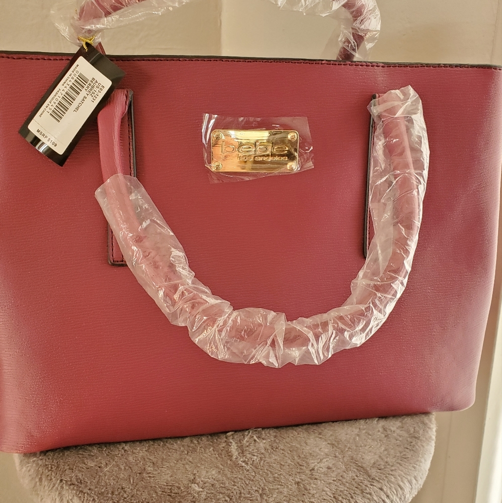 BEBE Aubrey Satchel Purse Berry